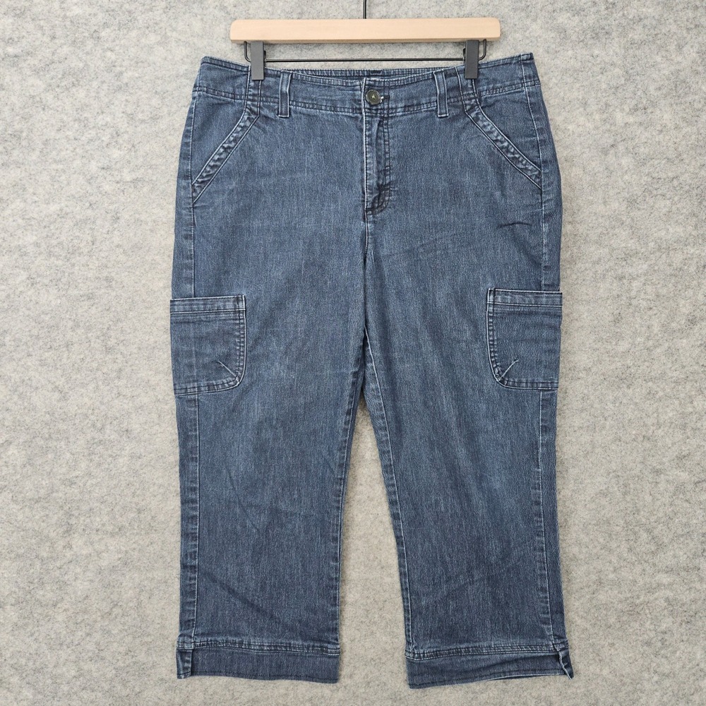 Riders by Lee Cargo Capris Women's Blue 12M Stretch Denim Cropped Utility Pants